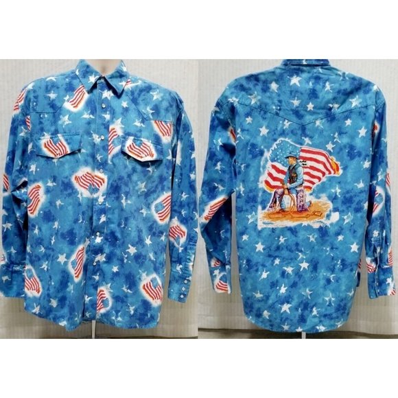 Wrangler Large Calm Before The Storm By R. Langford Pearl Snap Cowboy Shirt - Picture 1 of 16